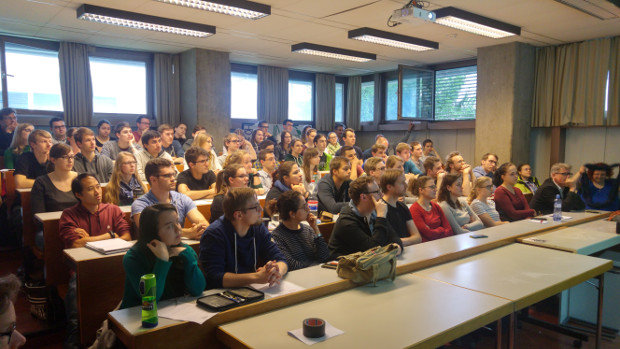 The lecture hall is full of interested people